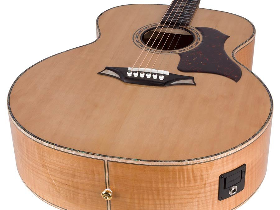 jumbo guitar with solid spruce top, maple b&s, amara ebony fb, with deluxe gigbag and wooden stand - Afbeelding 6