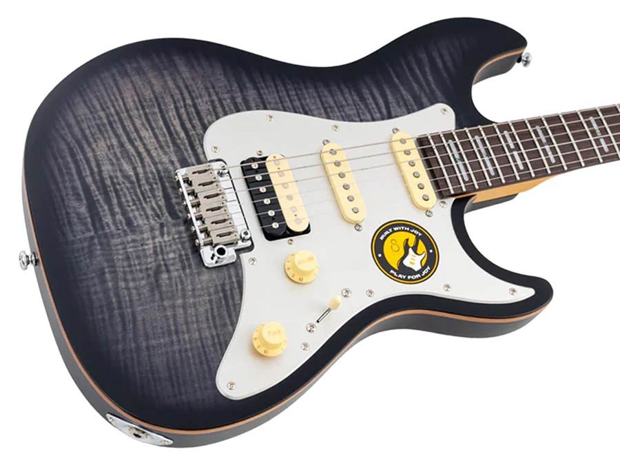 electric guitar S-style transparent black satin - Afbeelding 4
