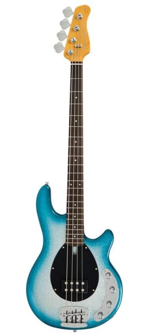 mahogany 4-string active bass guitar, skyburst sparkle