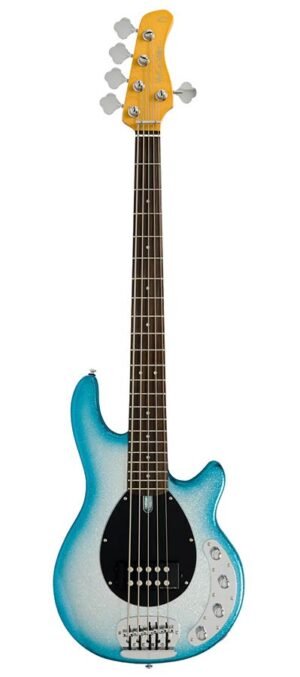 mahogany 5-string active bass guitar, skyburst sparkle