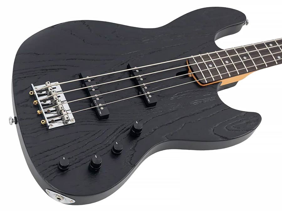 mahogany+ash top 4-string active bass guitar black - Afbeelding 4