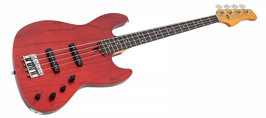 mahogany+ash top 4-string active bass guitar candy apple red - Afbeelding 3