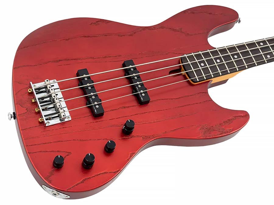mahogany+ash top 4-string active bass guitar candy apple red - Afbeelding 4