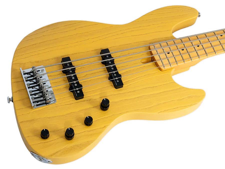 mahogany+ash top 5-string active bass guitar butterscotch blonde - Afbeelding 4
