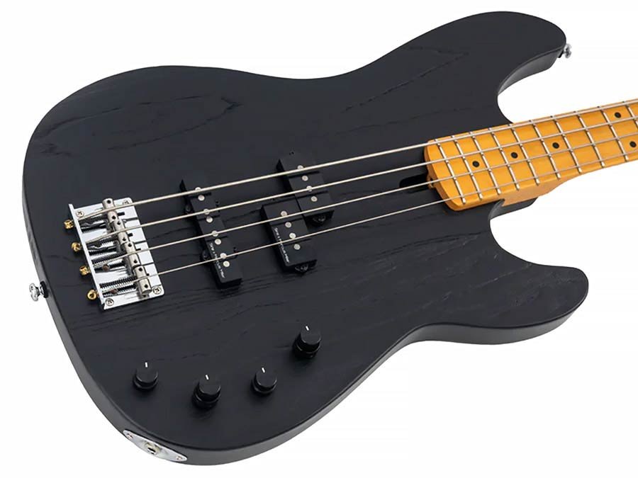 mahogany+ash top 4-string active bass guitar black - Afbeelding 4
