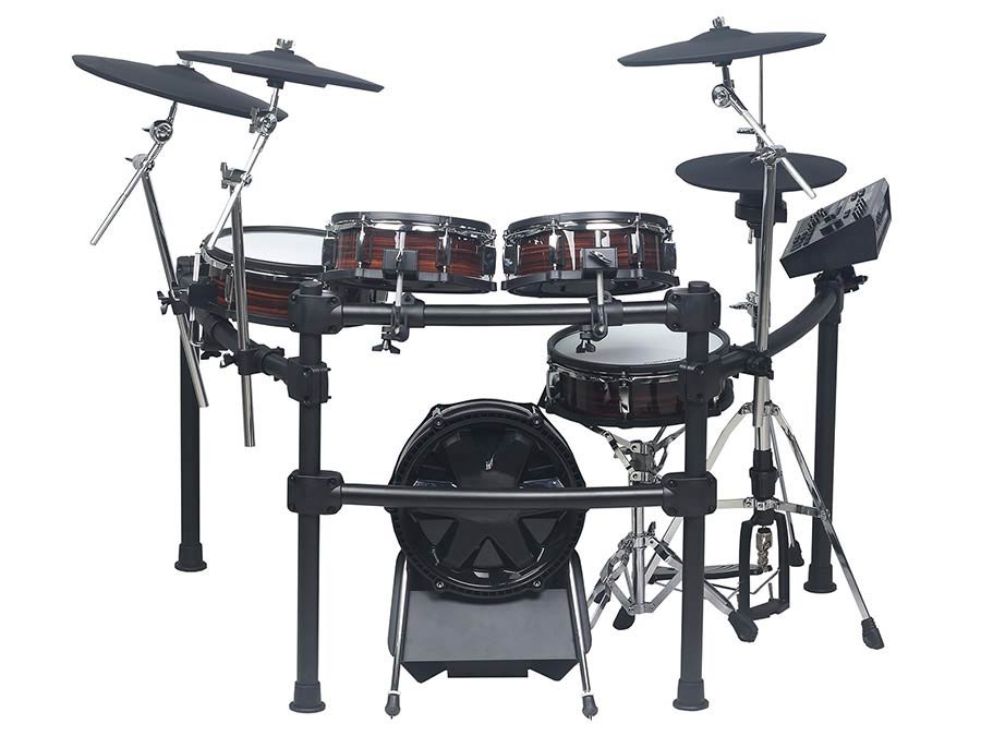 digital drum kit, all mesh head compact shells, 12" kick, all hardware included, vintage rosewood