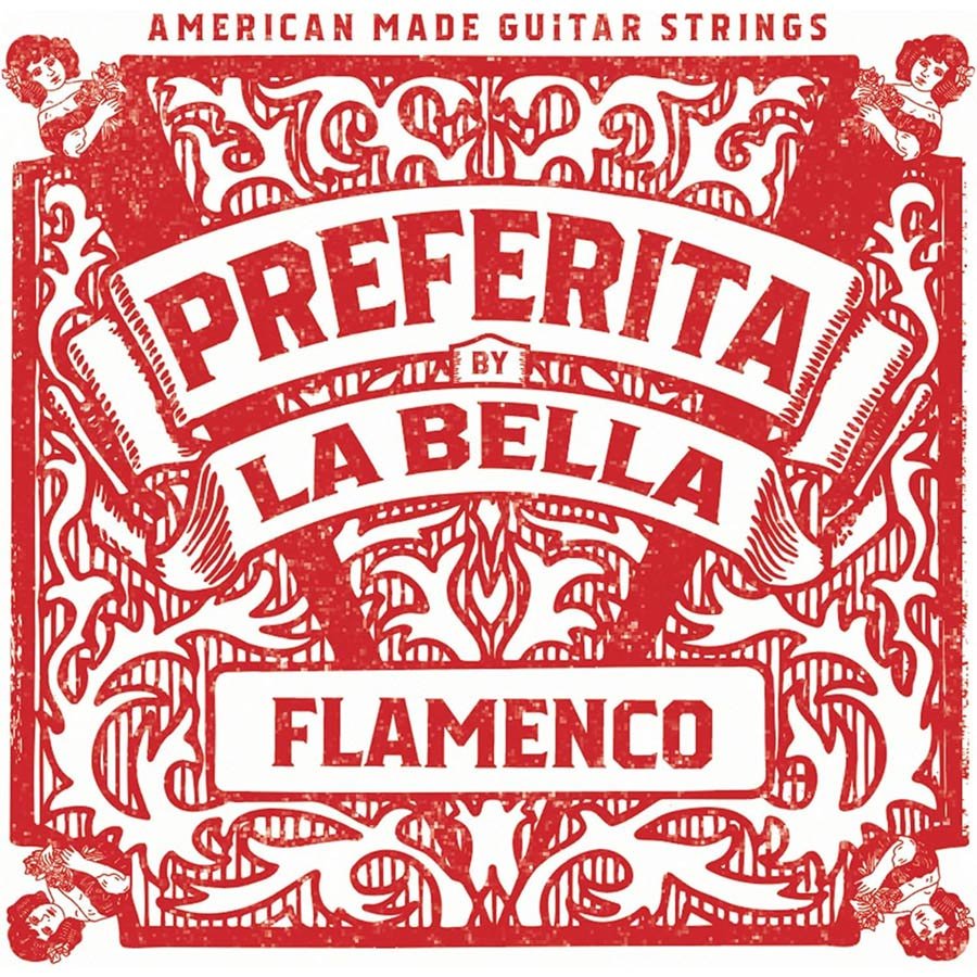 string set flamenco, red nylon trebles & silverplated basses, medium tension
