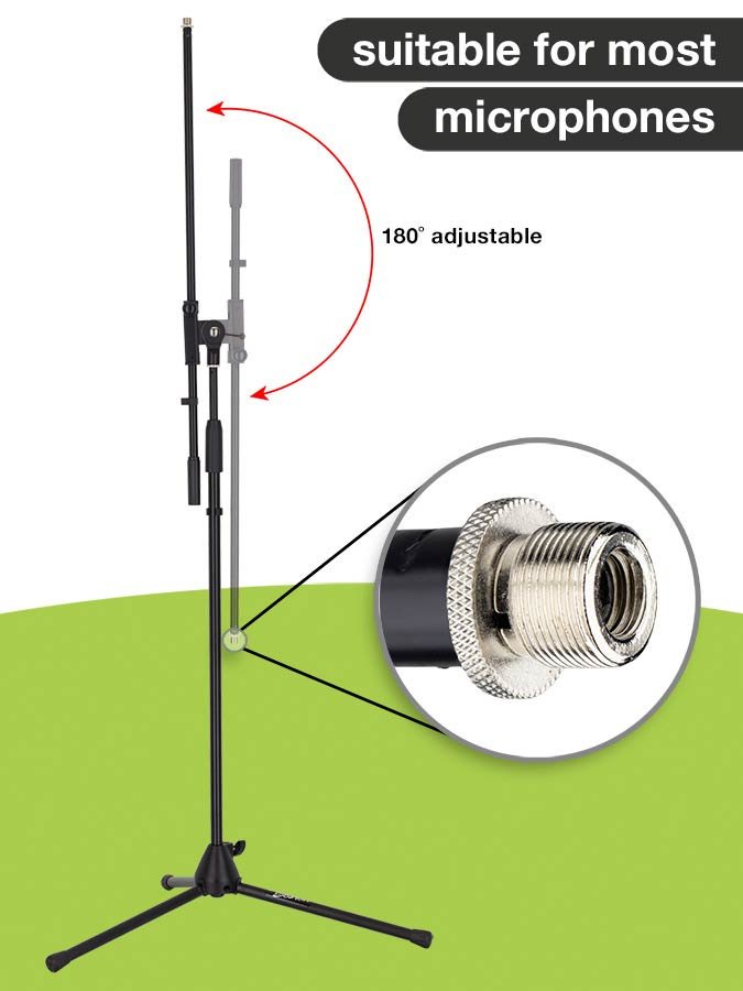 microphone stand with boom max height 165cm, black - Afbeelding 5