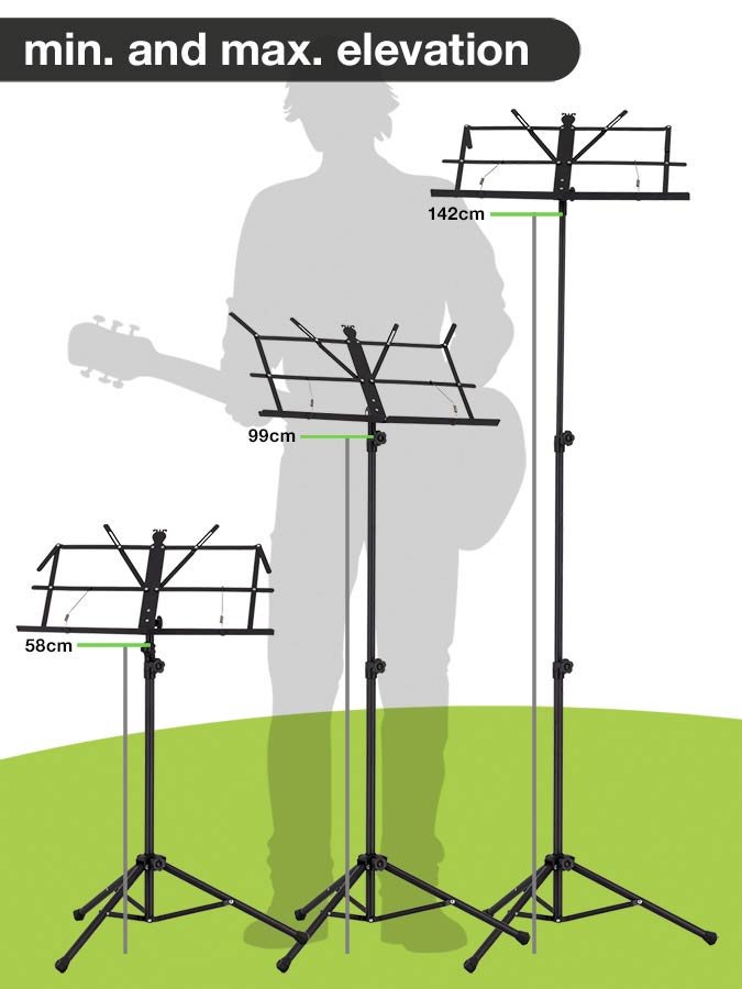 music stand, extra tall, foldable, black, 50x23 cm desk, tube diameter: 1,9 cm, including bag - Afbeelding 2