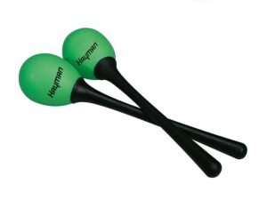 shaker eggs, plastic, pair, with handle, green, 35 grams