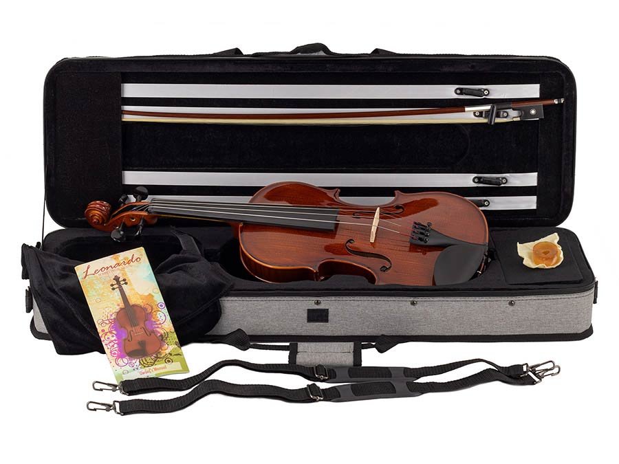 violin outfit 3/4, all solid, European flamed maple, ebony fittings, oblong case, bow