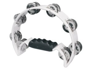 half moon tambourine, no drum head, plastic, white
