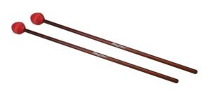 marimba mallets, 406 mm. rattan handle, pair, 32 mm. medium hard head, red
