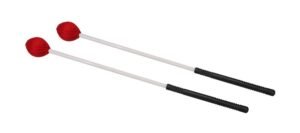 marimba mallets, 370 mm. plastic handle, pair, 36 mm. hard head, red