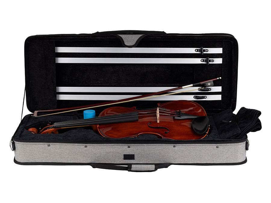 viola outfit 14.0" (35.5cm), all solid, flamed, ebony fittings, finetuner tailpiece, case, bow