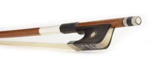 cello bow, 3/4, brazilwood, octagonal stick, ebony frog, parisian eye, fully nickel mounted