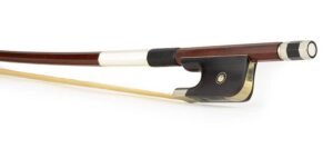 french d. bass bow, 4/4, brazilwood, octagonal stick, ebony frog, parisian eye, fully nickel mounte