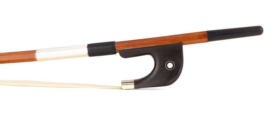 german d. bass bow, 4/4, pernambuco, octagonal stick, ebony frog, parisian eye, fully nickel mounte - Afbeelding 3