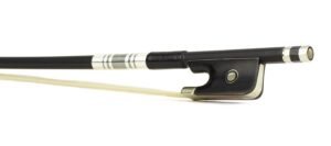 cello bow, 4/4, glass fiber/black, round, ebony frog, parisian eye, braided winding