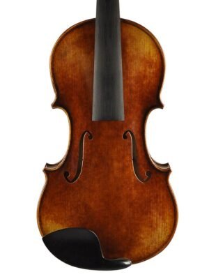 violin 4/4, oil varnish with dark brown antique finish, flamed maple back