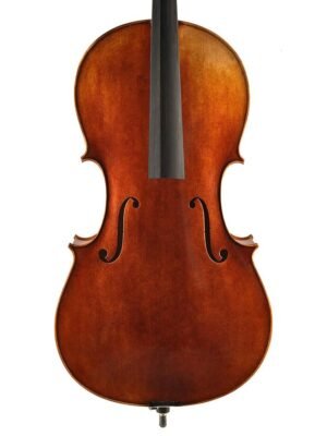 cello 4/4, oil varnish with dark brown antique finish, flamed maple back