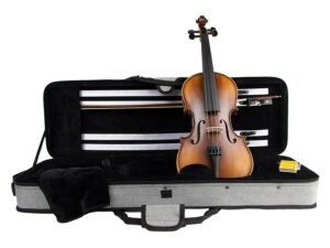 violin outfit 4/4, all solid, flamed maple back and sides, matt antique varnish, ebony fitting