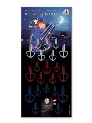 Hexe Barbara mouth harp display card, with 21 mouth harps, 3 colors