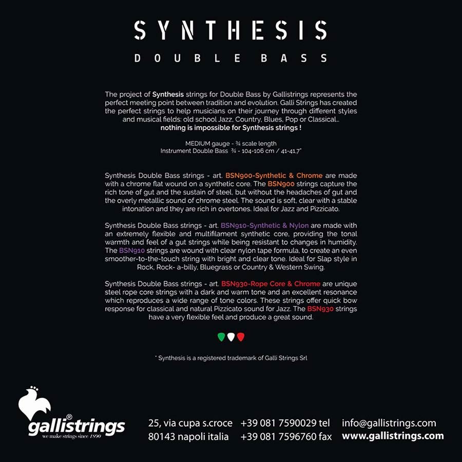 3/4 scale double bass set, synthetic core and chrome flatwound, medium, Pizzicato - Afbeelding 2