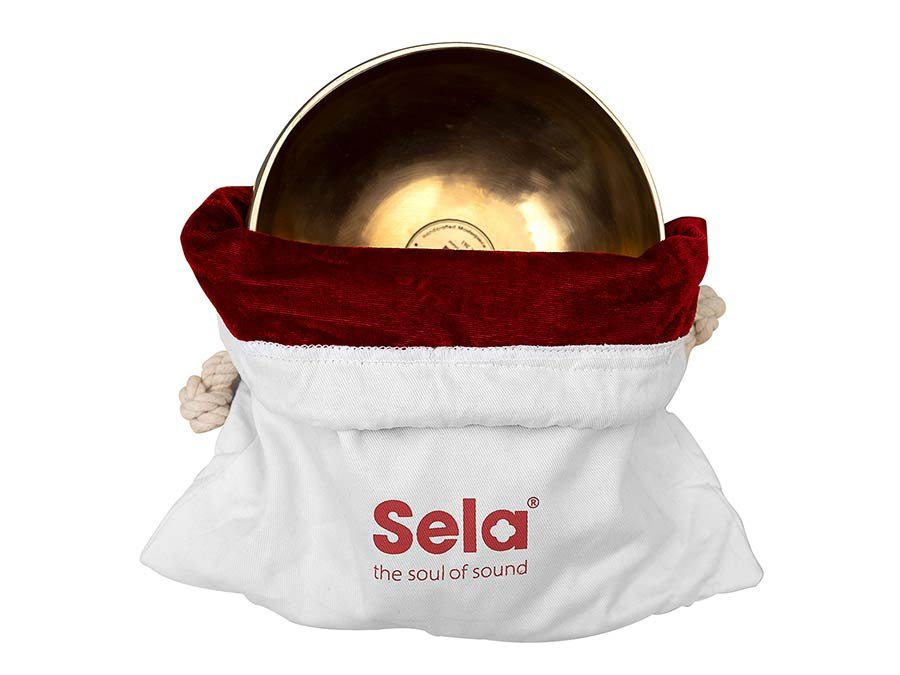 brass singing bowl 15cm, with mallet - felt ring - cotton bag - Afbeelding 6