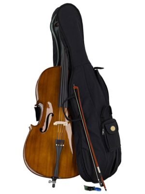 cello outfit 1/4 ready to play, all solid, rosewood fittings, incl. bow and padded bag