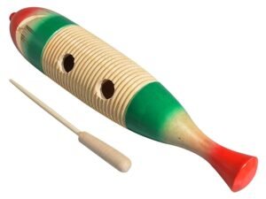 guiro, wood, fish shape model, with pua, large