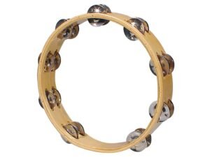 tambourine, no drum head, wood, 10", 18 zils