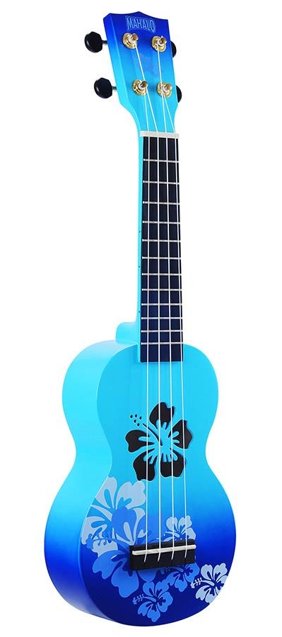soprano ukulele hibiscus, blue burst, with bag