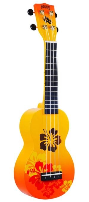soprano ukulele hibiscus, orange burst, with bag