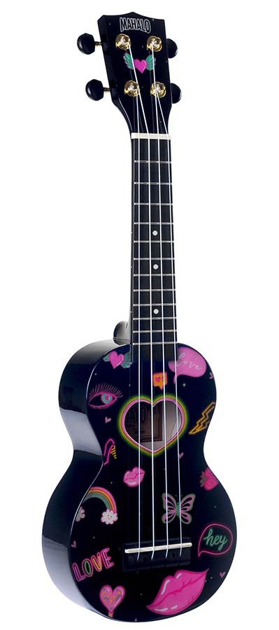 soprano ukulele heart, black, with bag